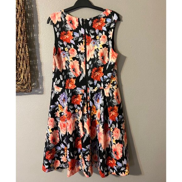 Betsey Johnson Dress 12 Blue Orange Floral Stretch A Line Colorful Career Church - Picture 4 of 6